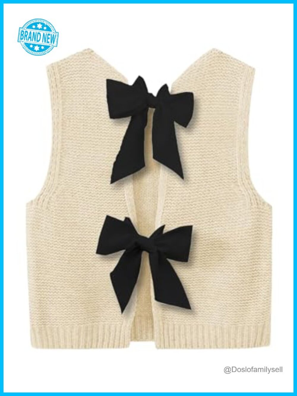Tie Back Cropped Sweater Vest Bow Sleeveless Knit Tank Top Casual